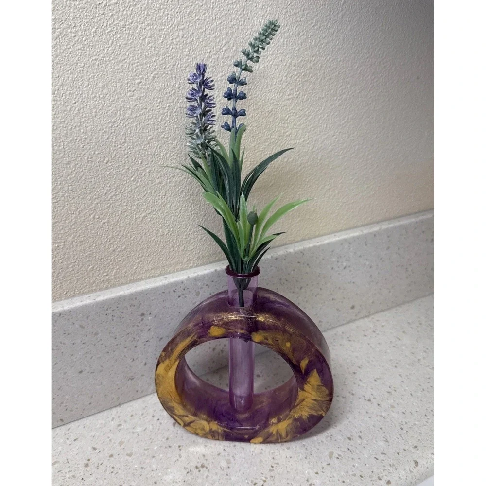 Vintage‎ Decorative Resin Propagation Station Vase Purple With Gold Swirl Design